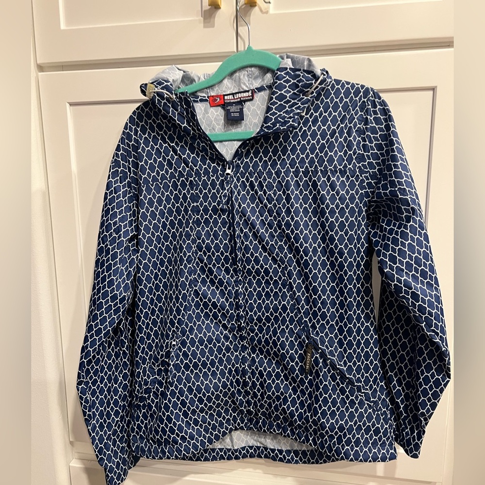 Reel Legends Performance Clothing packable rain jacket size M blue & white
